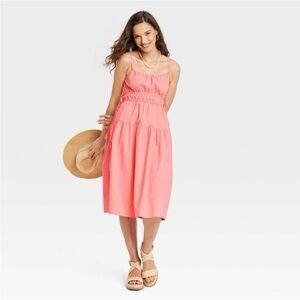 Universal Thread Coral Pink Women’s Cinched Waist Midi Sundress